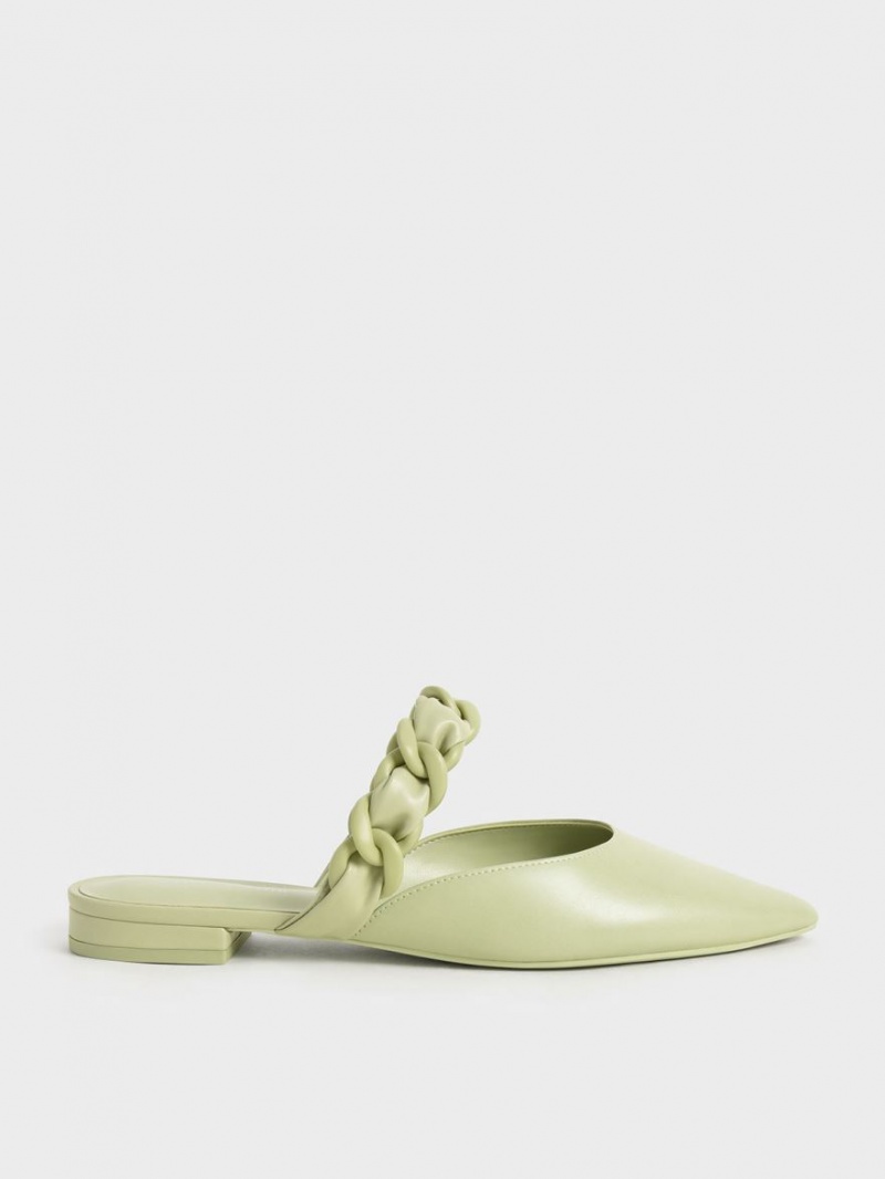 Charles & Keith Braided Chain-Link Flate Mules Sko Grønn | HBWCS0584