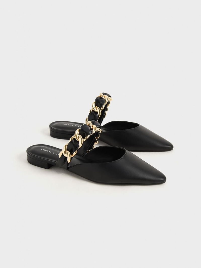 Charles & Keith Braided Chain-Link Flate Mules Sko Svarte | BMHJE3072