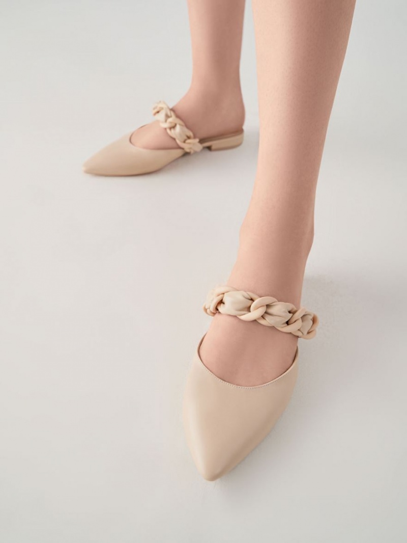 Charles & Keith Braided Chain-Link Flate Mules Sko Beige | BNSXO3918