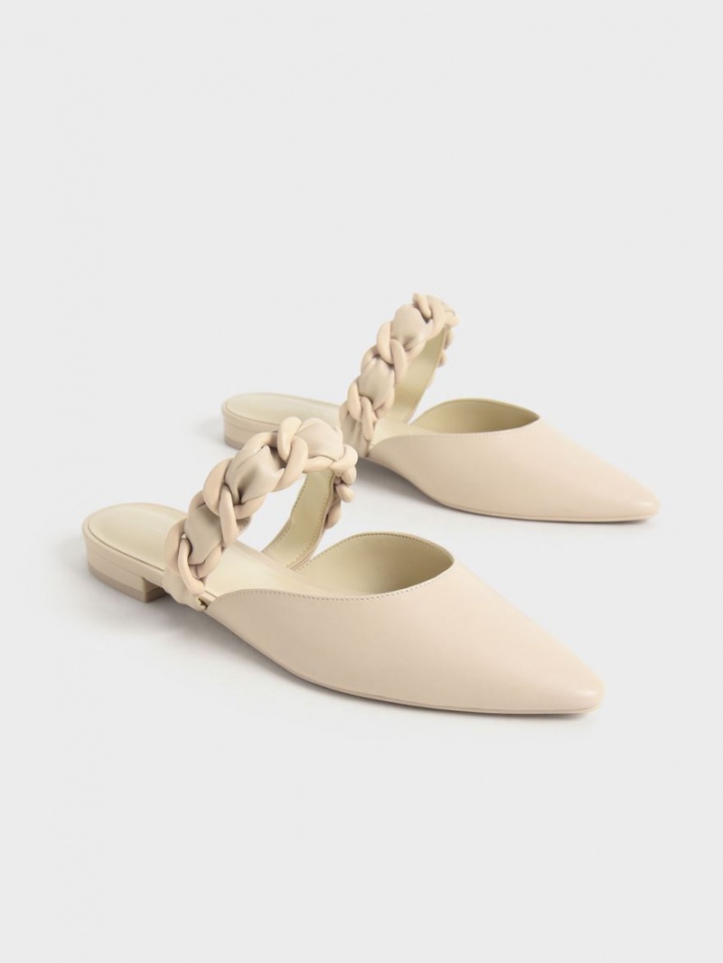 Charles & Keith Braided Chain-Link Flate Mules Sko Beige | BNSXO3918