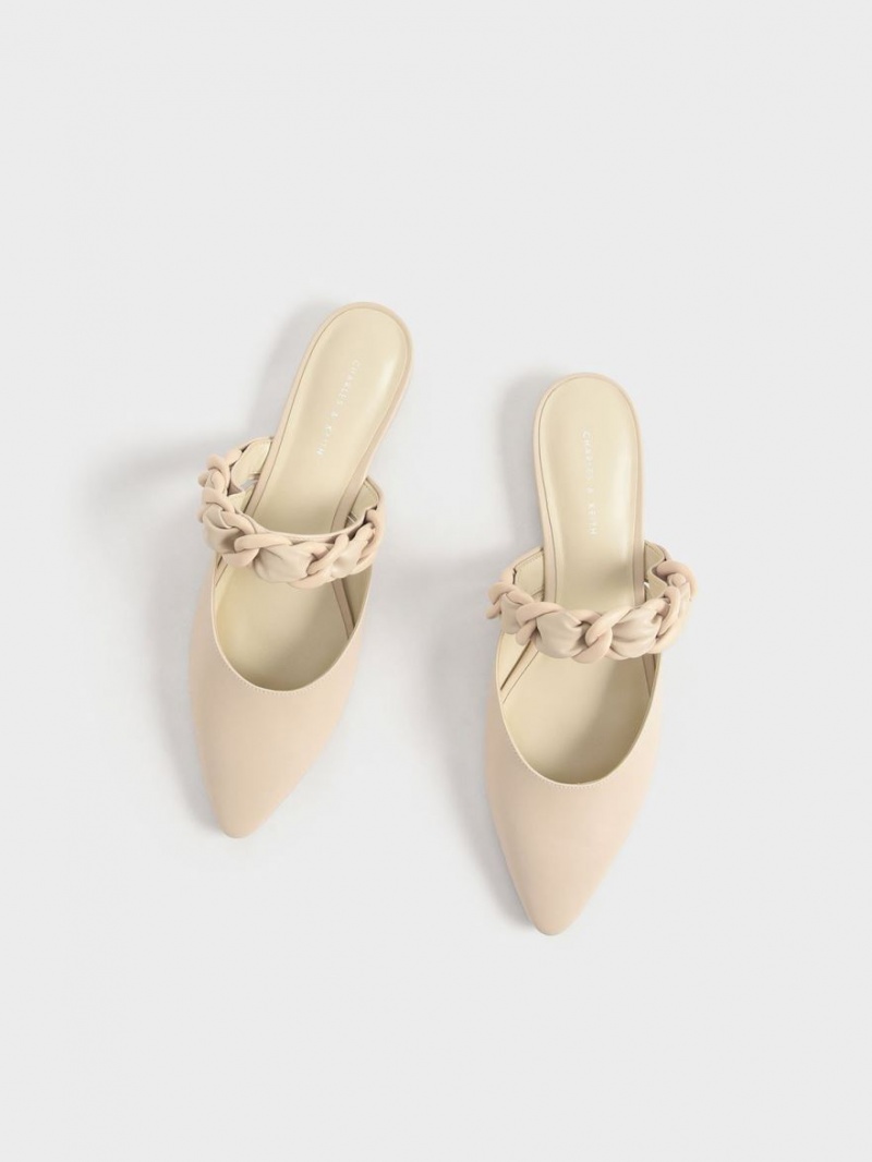 Charles & Keith Braided Chain-Link Flate Mules Sko Beige | BNSXO3918