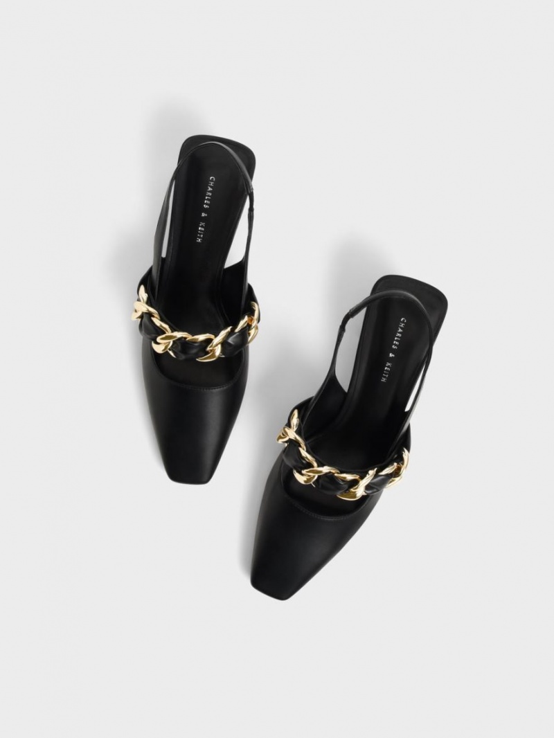 Charles & Keith Braided Chain-Link Slingback Pumps Svarte | WJMNR2634