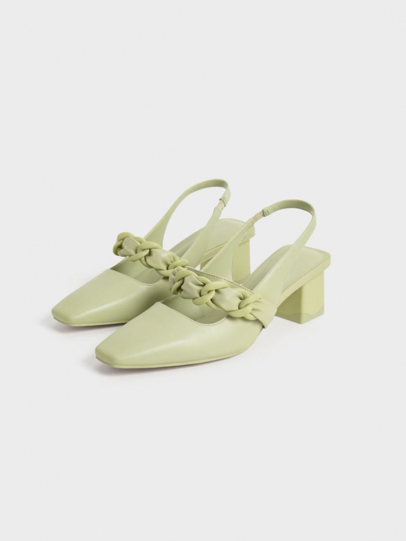 Charles & Keith Braided Chain-Link Slingback Pumps Mint | CYPMT6523