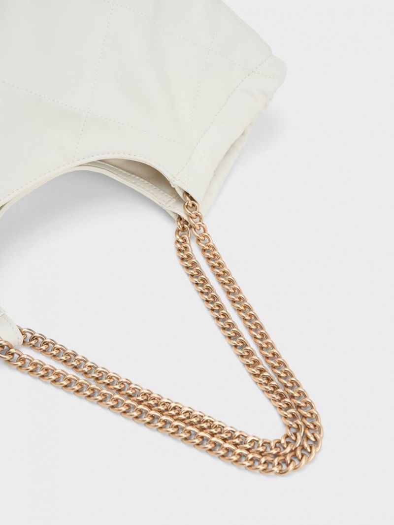 Charles & Keith Braided Handle Tote Veske Hvite | XIADY3612