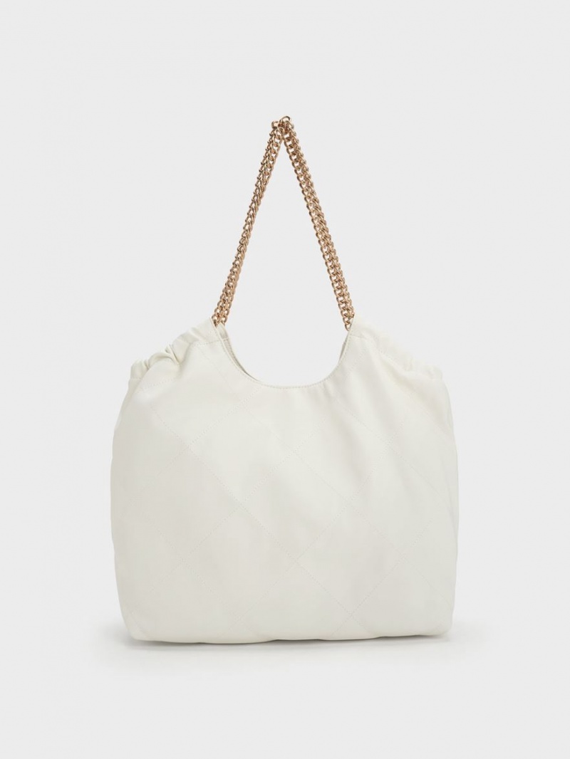 Charles & Keith Braided Handle Tote Veske Hvite | XIADY3612