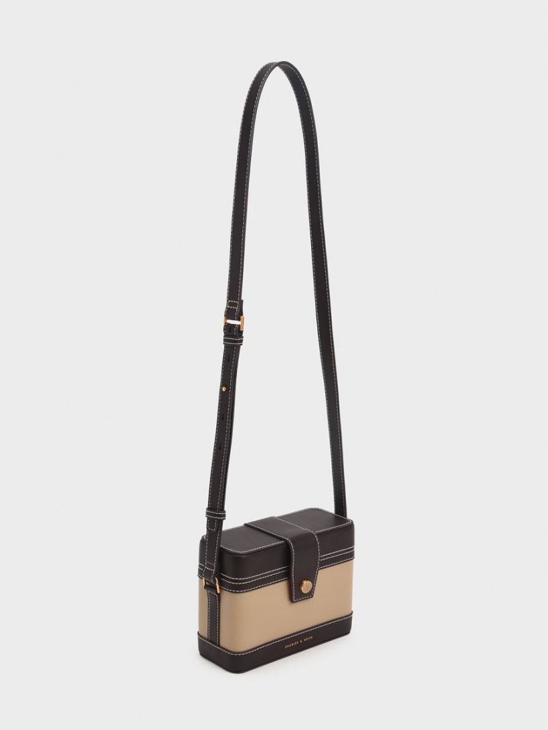 Charles & Keith Bronte Contrast-Trim Boxy Crossbody Veske Brune | KICWV9768