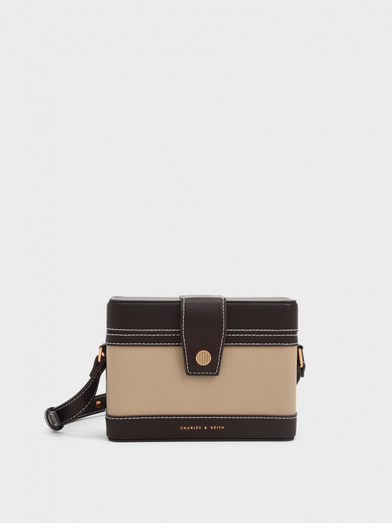 Charles & Keith Bronte Contrast-Trim Boxy Crossbody Veske Brune | KICWV9768