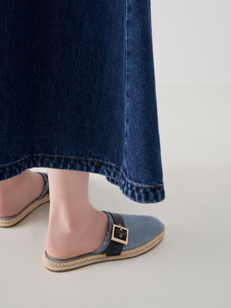 Charles & Keith Buckled Denim Espadrille Mules Sko Blå | EVOAH2538