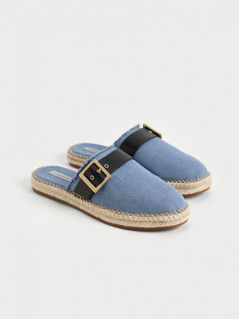 Charles & Keith Buckled Denim Espadrille Mules Sko Blå | EVOAH2538