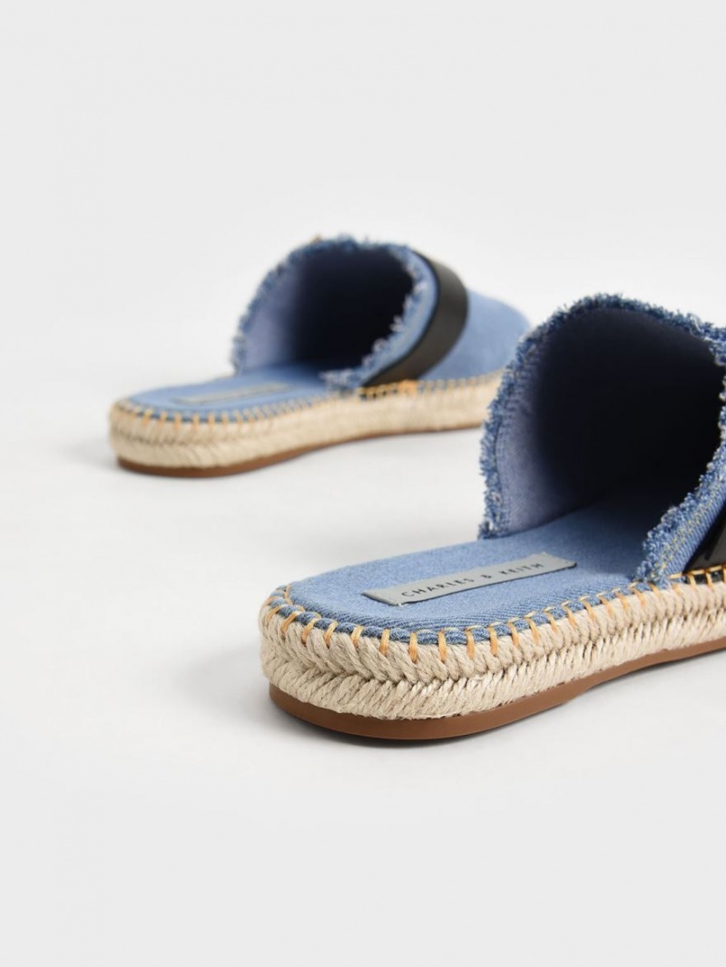 Charles & Keith Buckled Denim Espadrille Mules Sko Blå | EVOAH2538