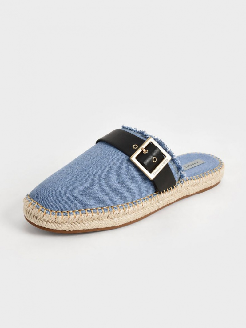 Charles & Keith Buckled Denim Espadrille Mules Sko Blå | EVOAH2538