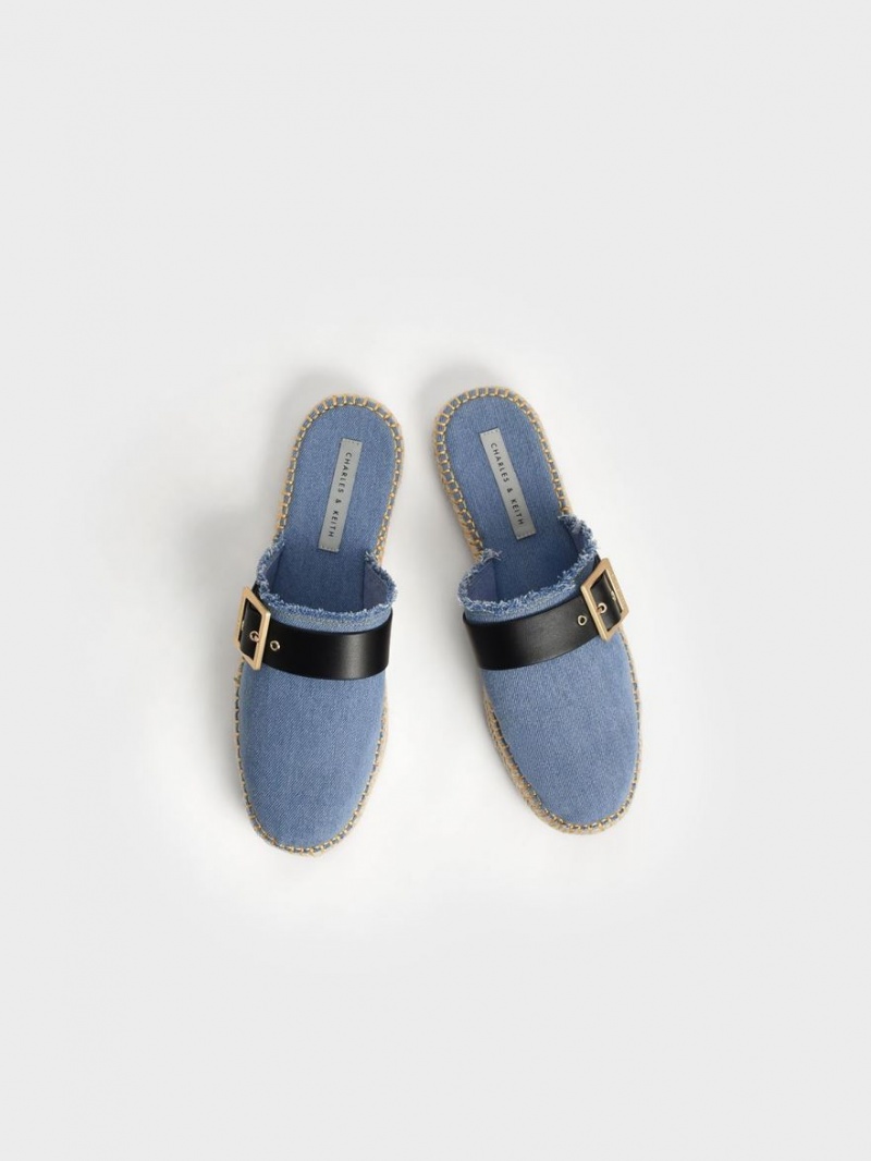 Charles & Keith Buckled Denim Espadrille Mules Sko Blå | EVOAH2538