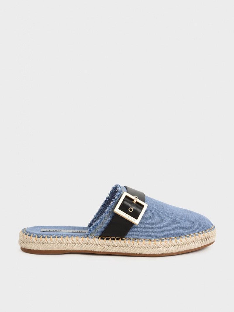 Charles & Keith Buckled Denim Espadrille Mules Sko Blå | EVOAH2538