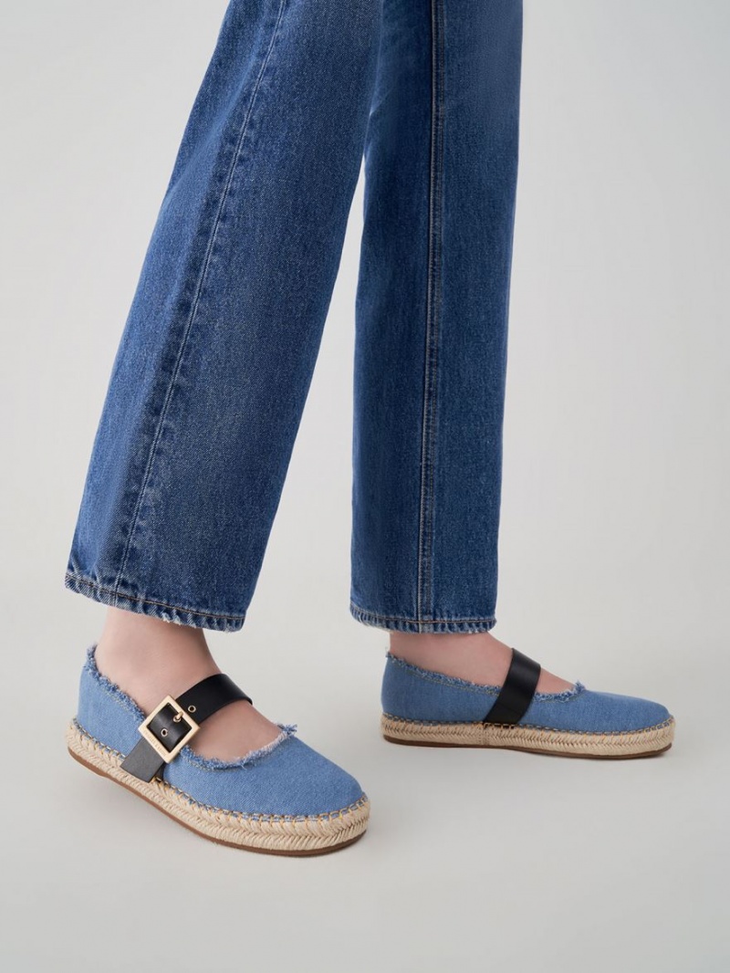 Charles & Keith Buckled Denim Espadrille Flate Sko Blå | DQELI6195