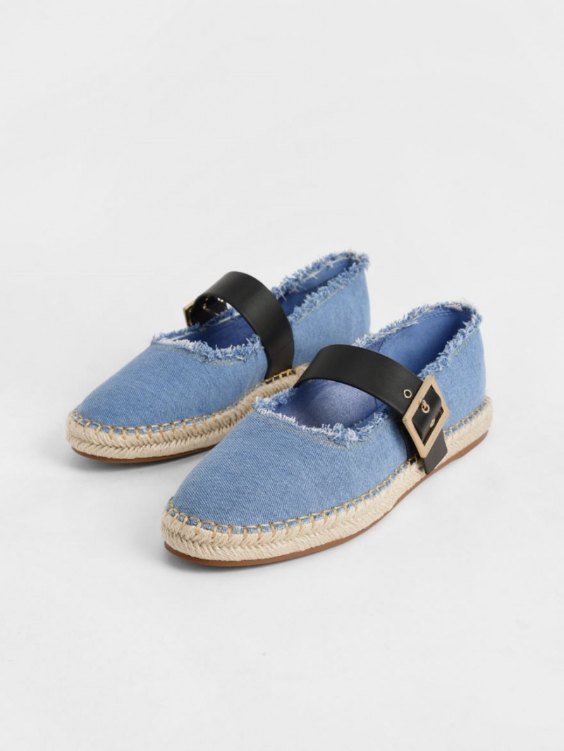 Charles & Keith Buckled Denim Espadrille Flate Sko Blå | DQELI6195