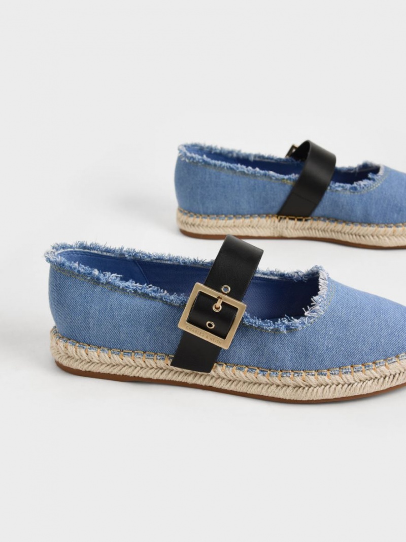 Charles & Keith Buckled Denim Espadrille Flate Sko Blå | DQELI6195