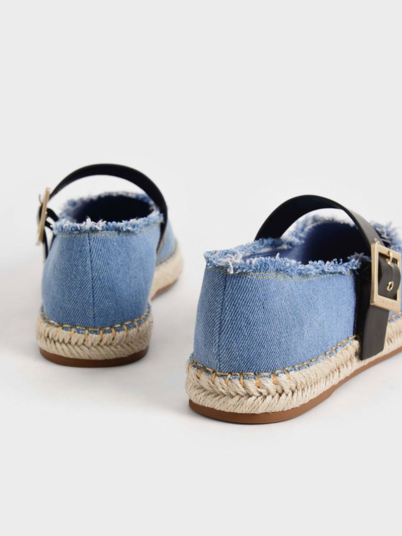 Charles & Keith Buckled Denim Espadrille Flate Sko Blå | DQELI6195