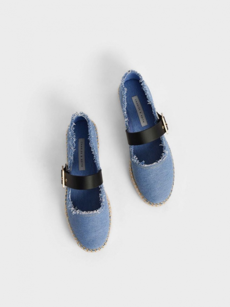 Charles & Keith Buckled Denim Espadrille Flate Sko Blå | DQELI6195