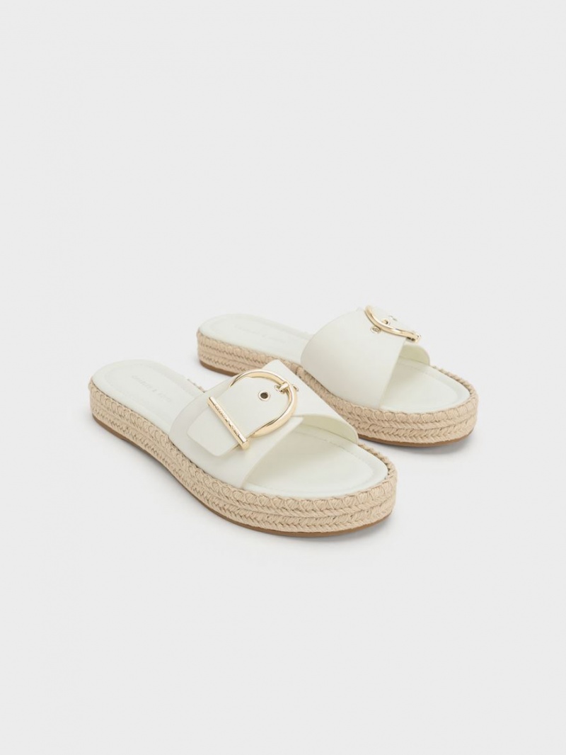 Charles & Keith Buckled Espadrille Flate Sandaler Hvite | BIHKG1853