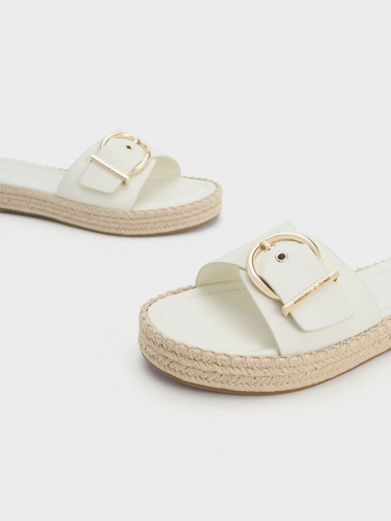 Charles & Keith Buckled Espadrille Flate Sandaler Hvite | BIHKG1853