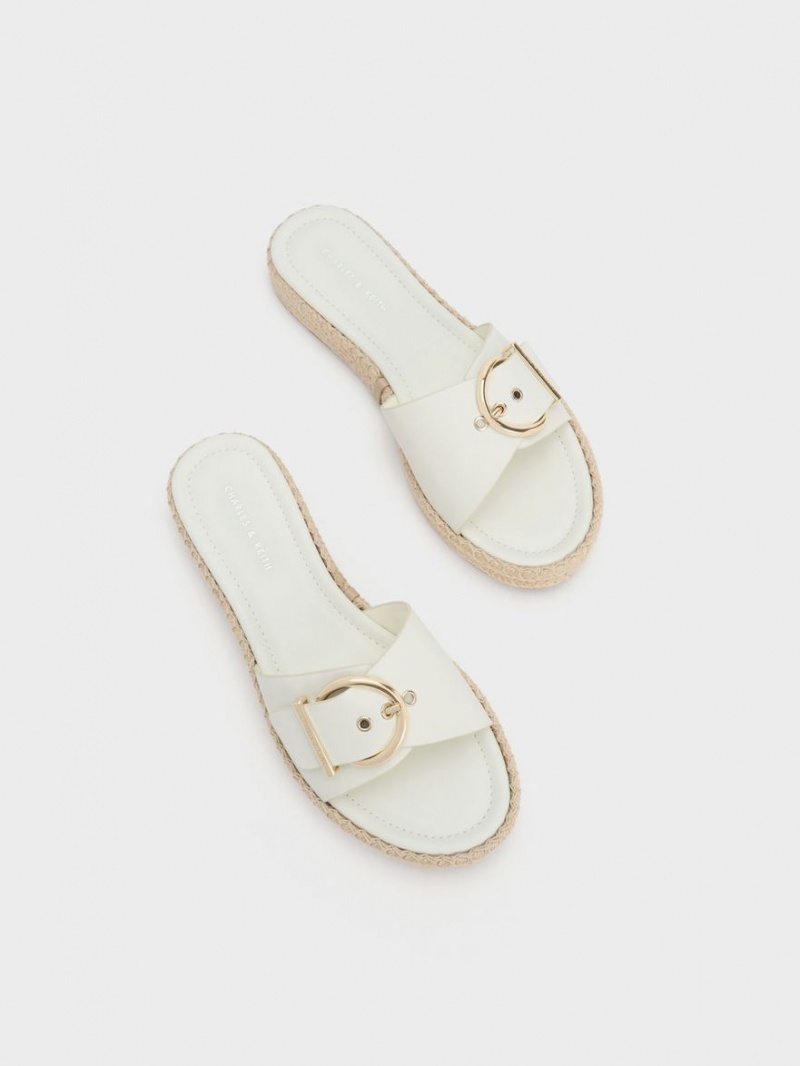 Charles & Keith Buckled Espadrille Flate Sandaler Hvite | BIHKG1853