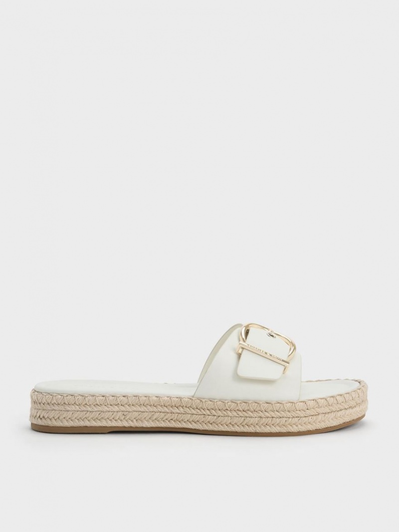 Charles & Keith Buckled Espadrille Flate Sandaler Hvite | BIHKG1853