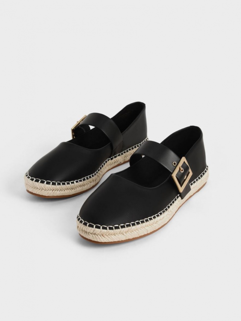 Charles & Keith Buckled Espadrille Flate Sko Svarte | ITNLX1089