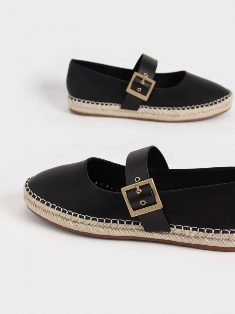 Charles & Keith Buckled Espadrille Flate Sko Svarte | ITNLX1089