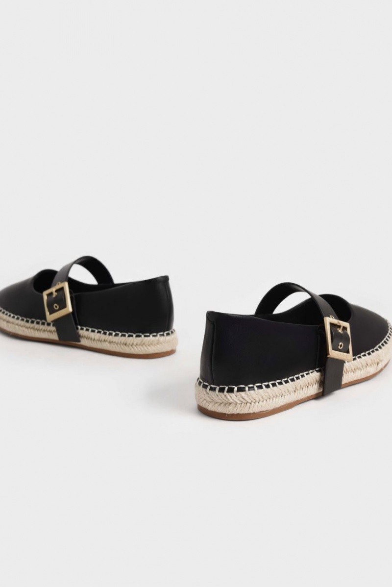 Charles & Keith Buckled Espadrille Flate Sko Svarte | ITNLX1089