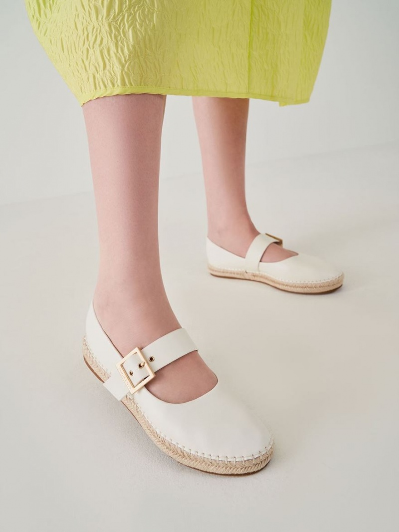 Charles & Keith Buckled Espadrille Flate Sko Hvite | VYTRF5719