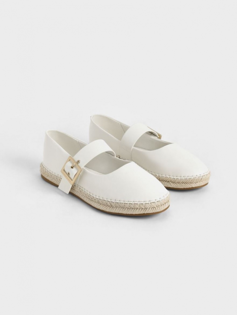 Charles & Keith Buckled Espadrille Flate Sko Hvite | VYTRF5719