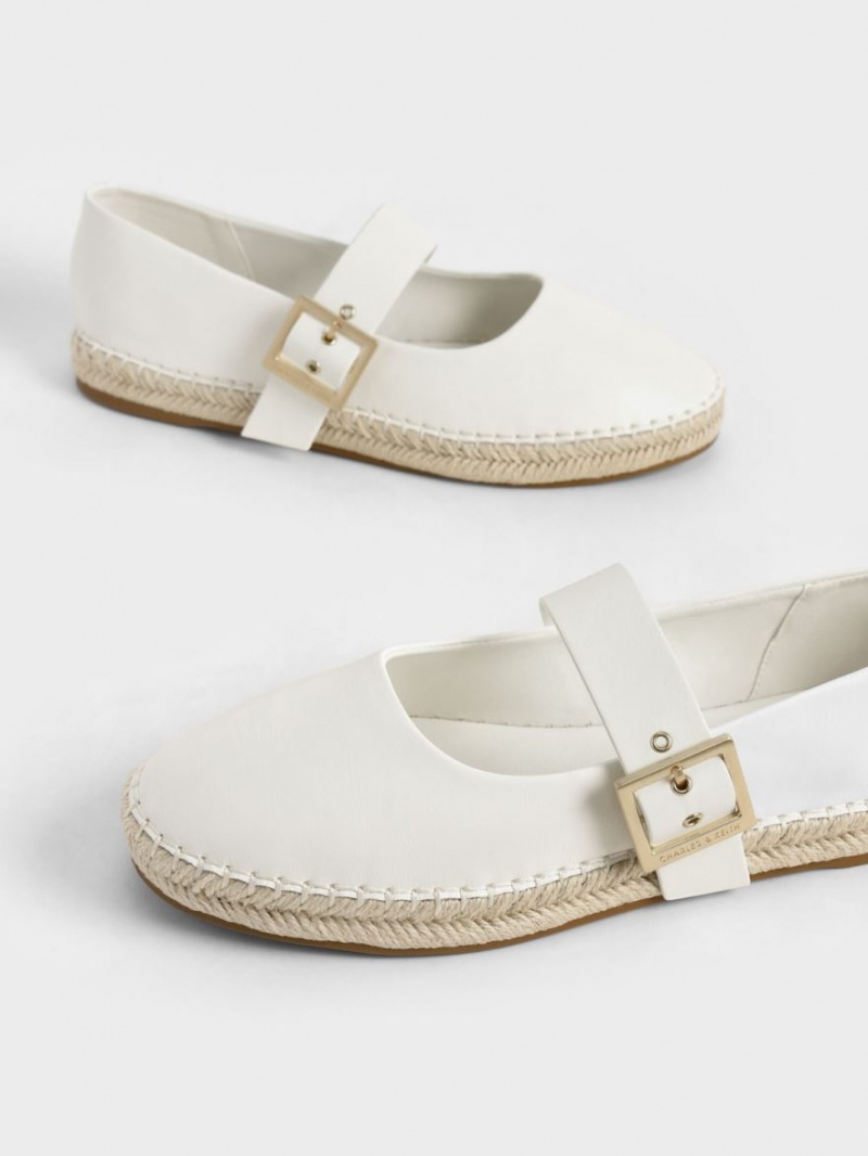 Charles & Keith Buckled Espadrille Flate Sko Hvite | VYTRF5719