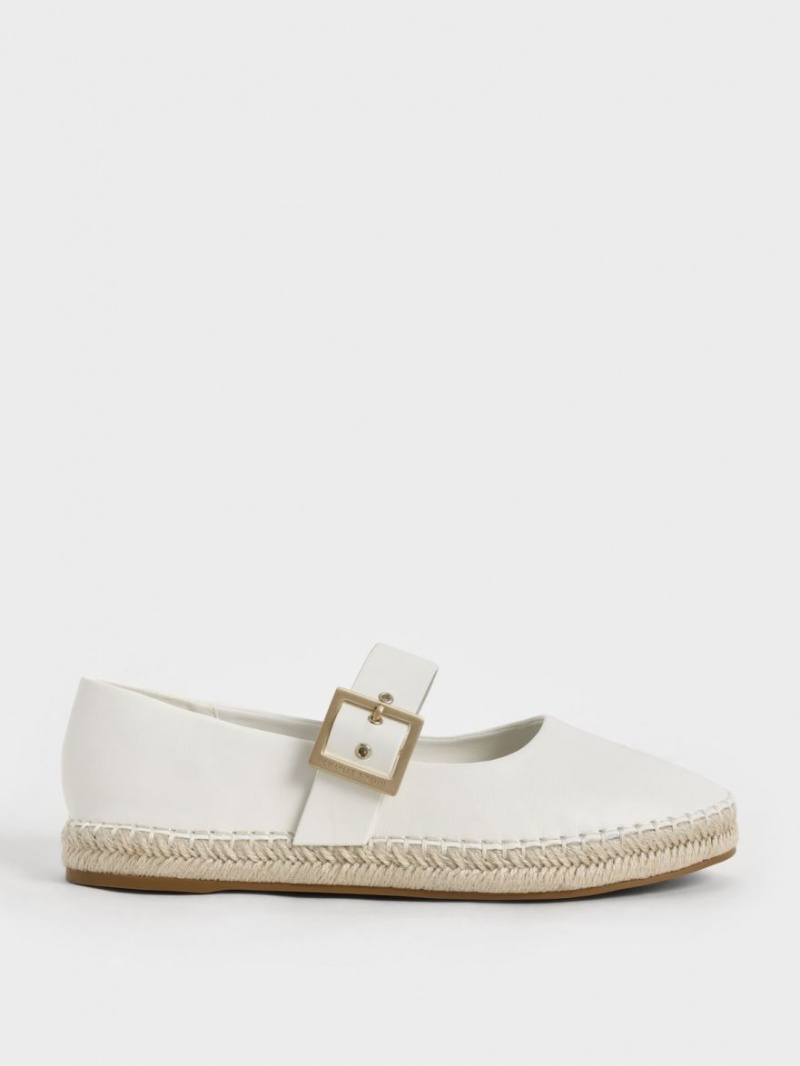 Charles & Keith Buckled Espadrille Flate Sko Hvite | VYTRF5719