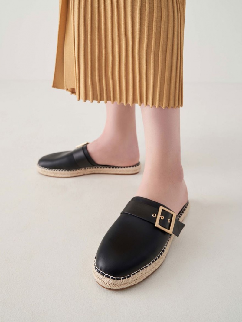 Charles & Keith Buckled Espadrille Mules Sko Svarte | IXRFA6581