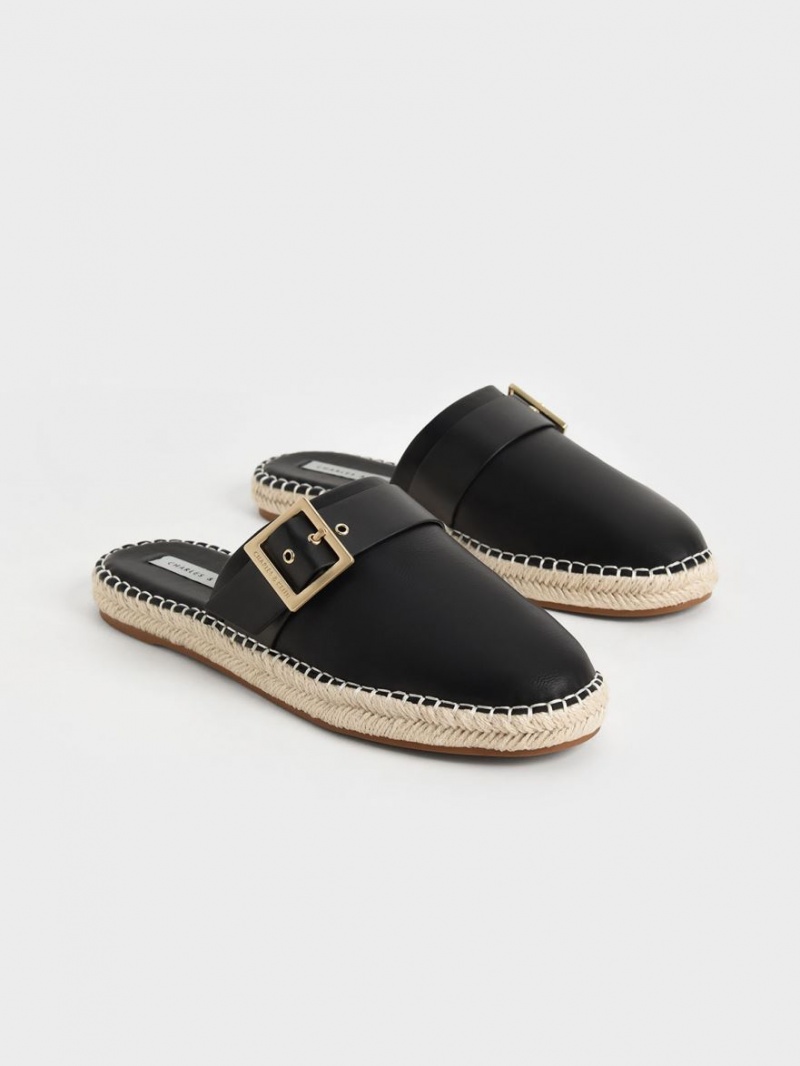 Charles & Keith Buckled Espadrille Mules Sko Svarte | IXRFA6581