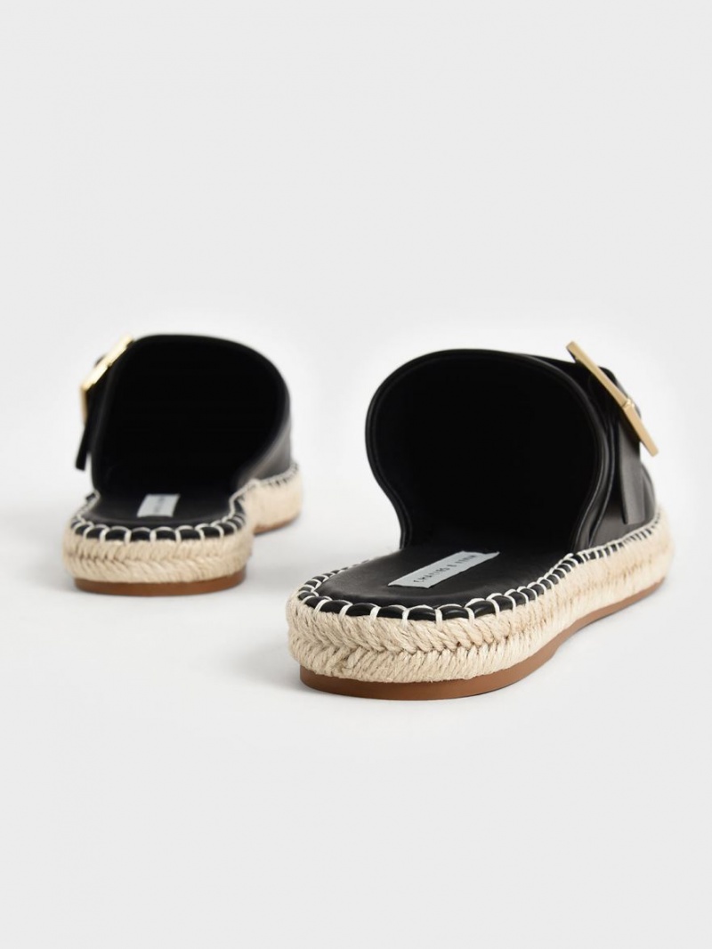 Charles & Keith Buckled Espadrille Mules Sko Svarte | IXRFA6581