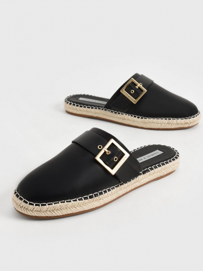 Charles & Keith Buckled Espadrille Mules Sko Svarte | IXRFA6581