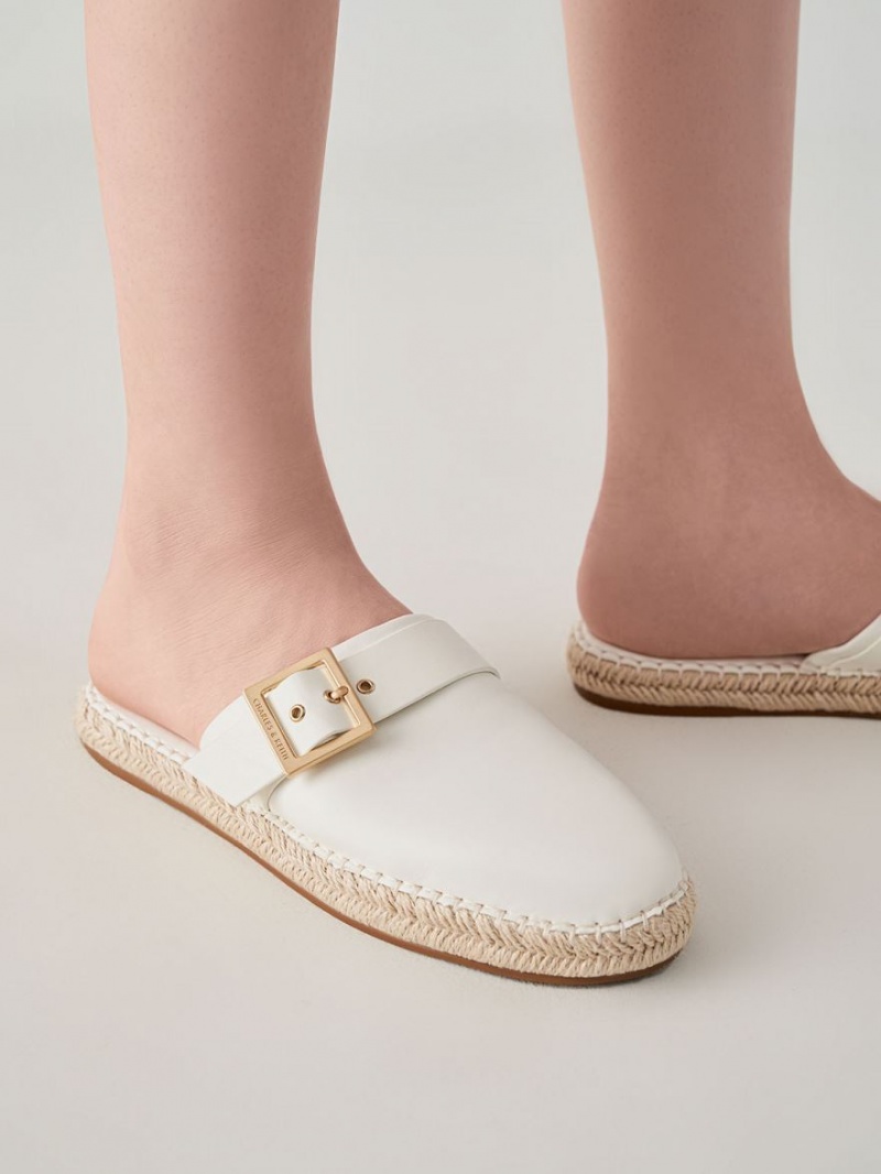 Charles & Keith Buckled Espadrille Mules Sko Hvite | VYZGH3981