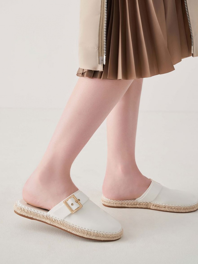 Charles & Keith Buckled Espadrille Mules Sko Hvite | VYZGH3981