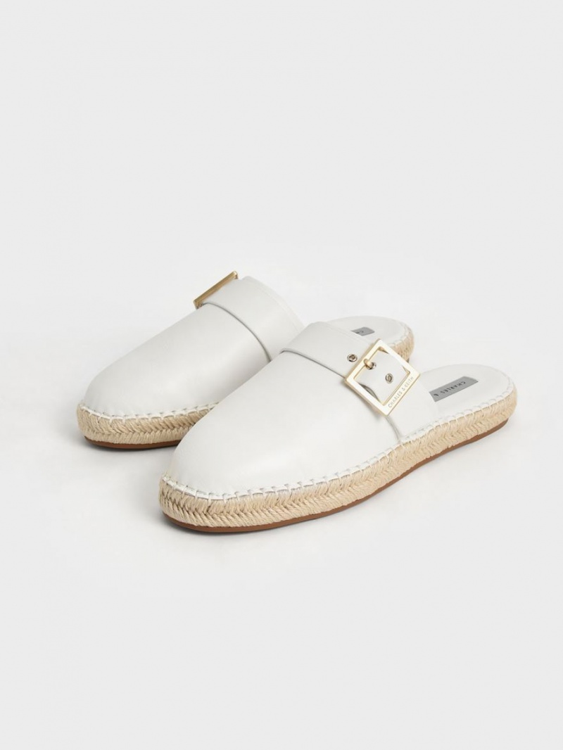 Charles & Keith Buckled Espadrille Mules Sko Hvite | VYZGH3981