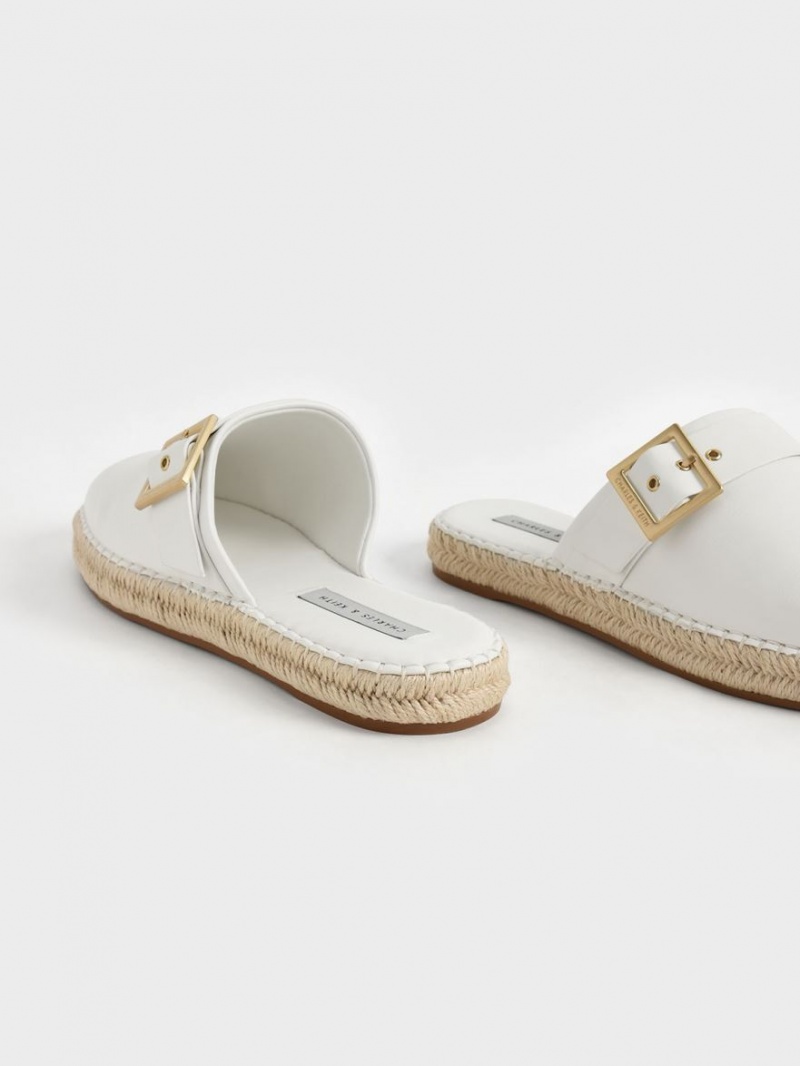 Charles & Keith Buckled Espadrille Mules Sko Hvite | VYZGH3981