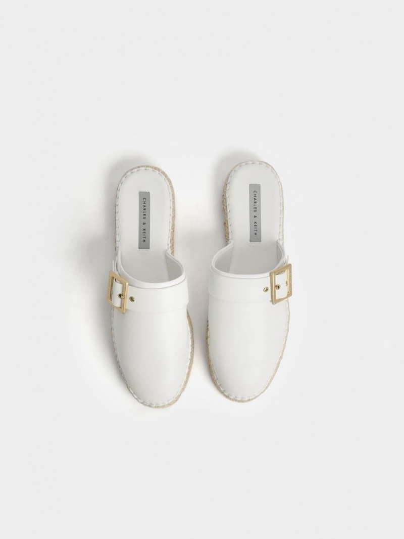 Charles & Keith Buckled Espadrille Mules Sko Hvite | VYZGH3981