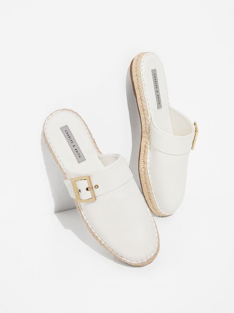 Charles & Keith Buckled Espadrille Mules Sko Hvite | VYZGH3981