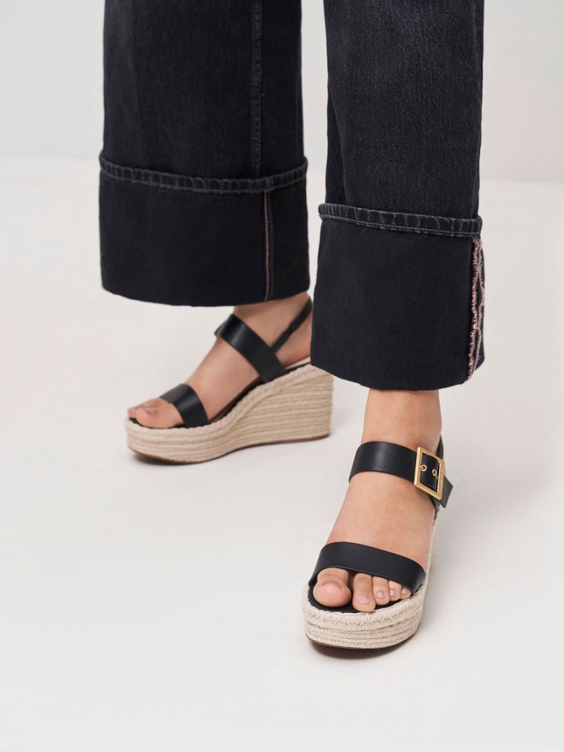 Charles & Keith Buckled Espadrille Wedge Svarte | VDMHJ6413