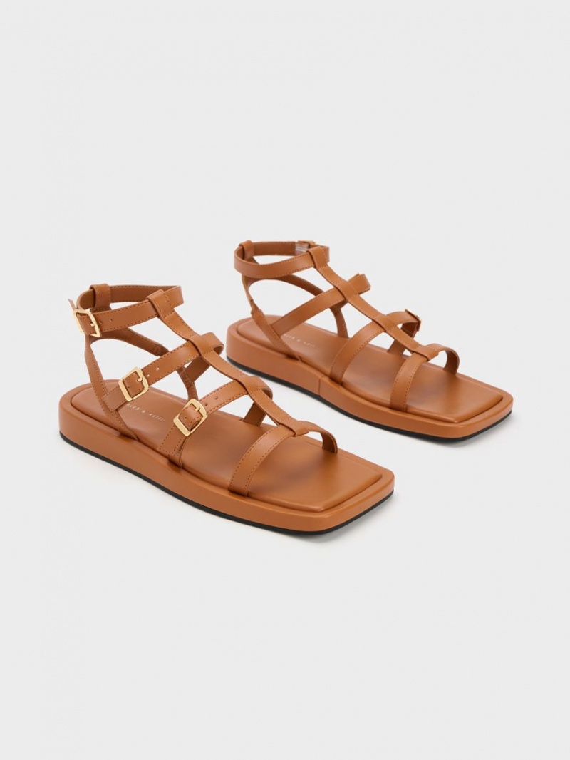 Charles & Keith Buckled Gladiator Flate Sandaler Brune | QJPNV7921