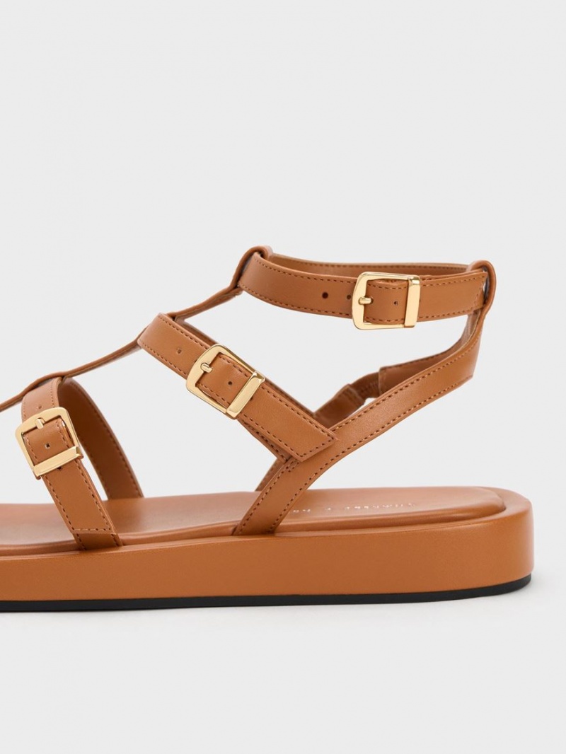 Charles & Keith Buckled Gladiator Flate Sandaler Brune | QJPNV7921