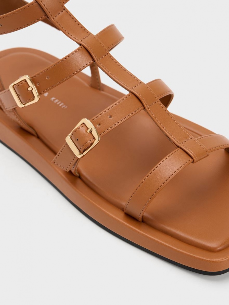 Charles & Keith Buckled Gladiator Flate Sandaler Brune | QJPNV7921