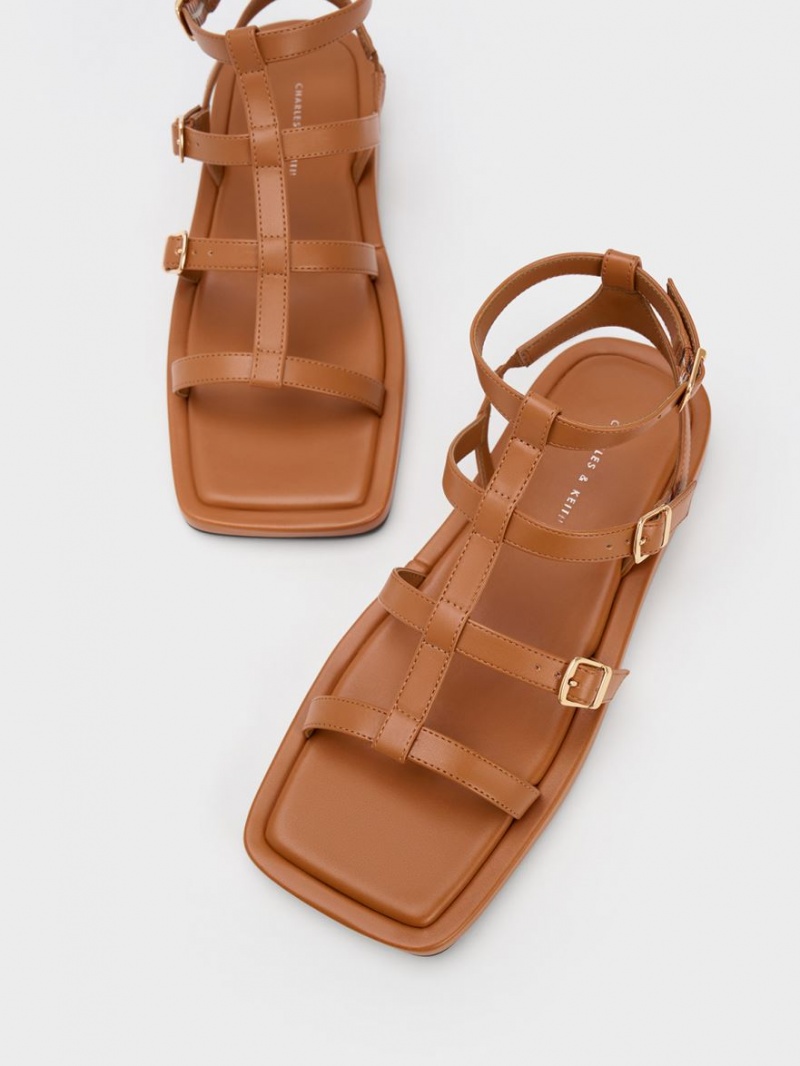 Charles & Keith Buckled Gladiator Flate Sandaler Brune | QJPNV7921