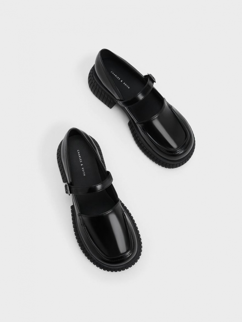 Charles & Keith Buckled Mary Jane Loafers Svarte | LJPBI8563