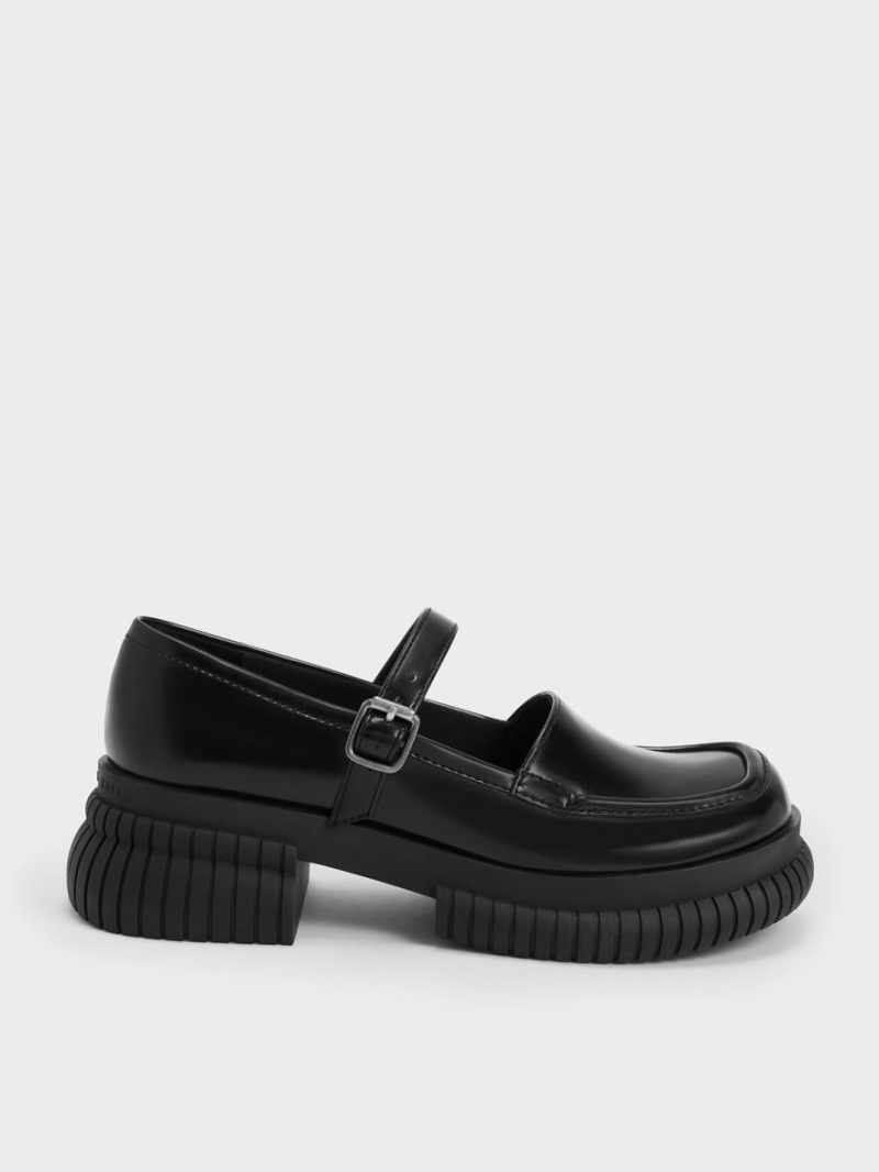 Charles & Keith Buckled Mary Jane Loafers Svarte | LJPBI8563